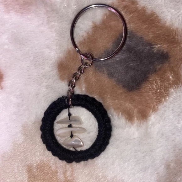 Black Hand Crafted Macrame Keychain Purse Charm with Stones - Picture 6 of 9